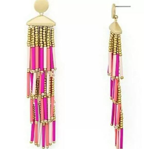 NWT Rebecca Minkoff Beaded Fringe Statement Drop Earrings Pink Women's Size OS - Picture 1 of 6